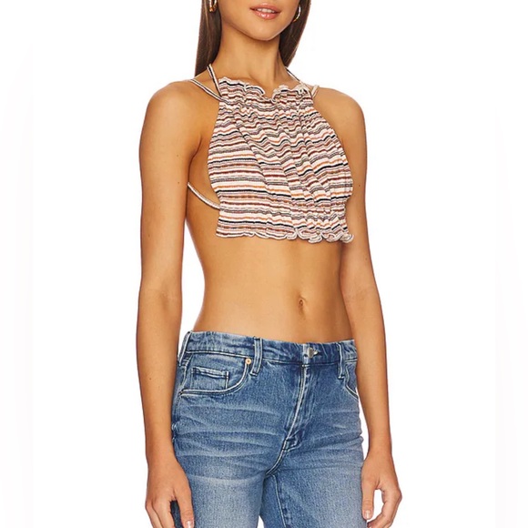 BARDOT || Stripe Barely There Open-Back Top in Tan Stripe - SZ Large ⭐️NWT⭐️ - Picture 8 of 9